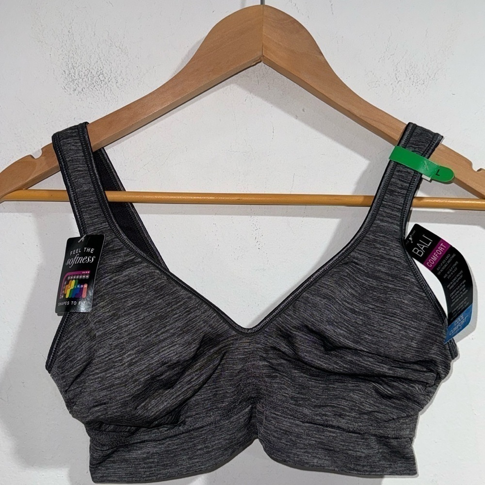 Bali comfort bra stretch lined gray NEW flex fit cool comfort fabric large
